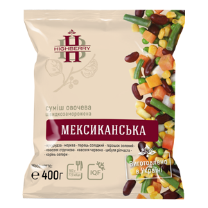 заморожена овочева суміш мексиканська, заморожена овочева суміш від виробника тов хайберрі виготовлено для ТМ HIGHBERRY